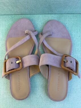 Veronica Beard Lilac Suede Buckle Slide Sandals